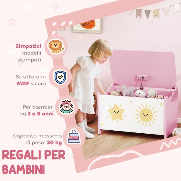 DecHome Baule Portagiochi con Coperchio per Bambini per Giocattoli e Vestiti, 60x37x39 cm colore Rosa