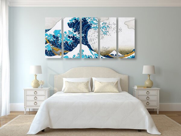 Quadri 5 pezzi – Riproduzione La grande onda di Kanagawa - KATSUSHIKA HOKUSAI