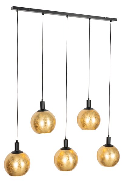 Lampada a sospensione di design nera con vetro dorato 5 luci - Bert
