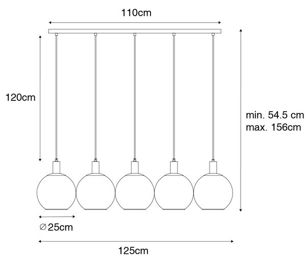 Lampada a sospensione di design nera con vetro dorato 5 luci - Bert