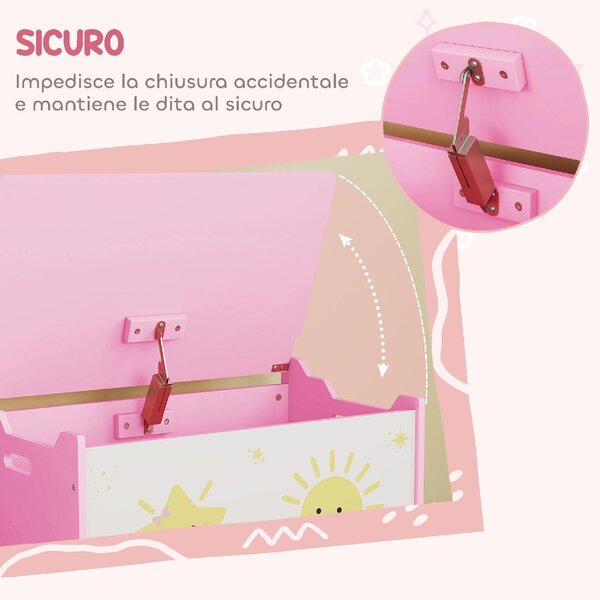 DecHome Baule Portagiochi con Coperchio per Bambini per Giocattoli e Vestiti, 60x37x39 cm colore Rosa