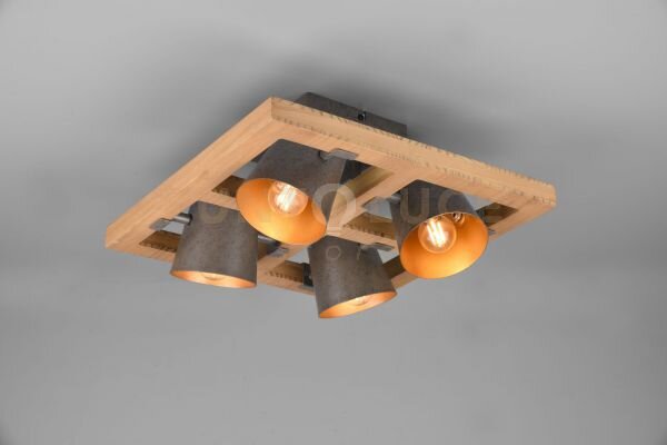 Bell plafoniera quadrata legno naturale 4 spots orientabili diffuso