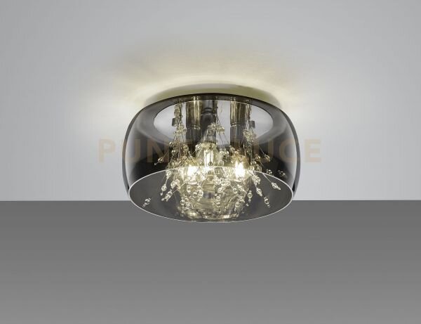Crystel plafoniera metallo cromato vetro fume' cromato con decori e