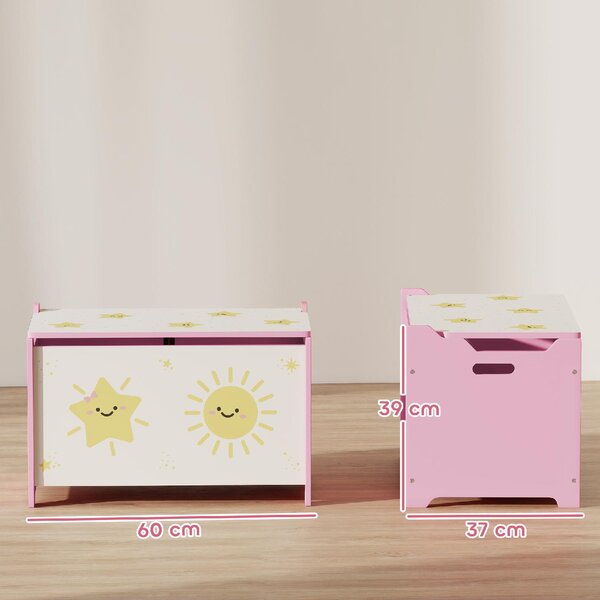 DecHome Baule Portagiochi con Coperchio per Bambini per Giocattoli e Vestiti, 60x37x39 cm colore Rosa