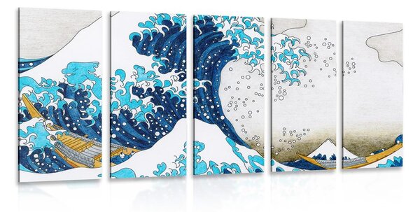 Quadri 5 pezzi – Riproduzione La grande onda di Kanagawa - KATSUSHIKA HOKUSAI