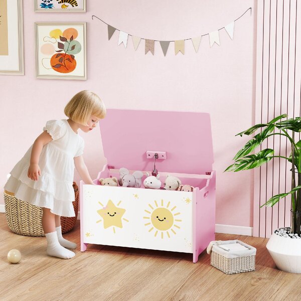DecHome Baule Portagiochi con Coperchio per Bambini per Giocattoli e Vestiti, 60x37x39 cm colore Rosa