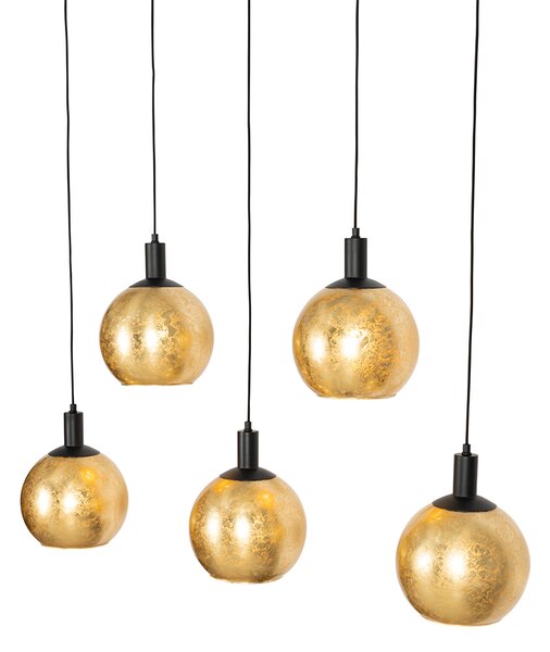 Lampada a sospensione di design nera con vetro dorato 5 luci - Bert