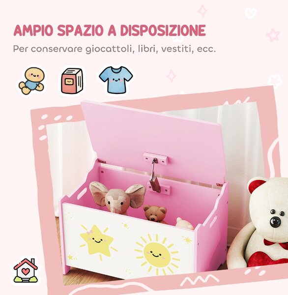 DecHome Baule Portagiochi con Coperchio per Bambini per Giocattoli e Vestiti, 60x37x39 cm colore Rosa