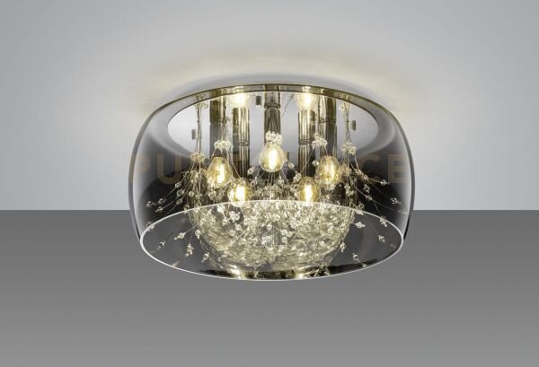 Crystel plafoniera metallo cromato vetro fume' cromato con decori e