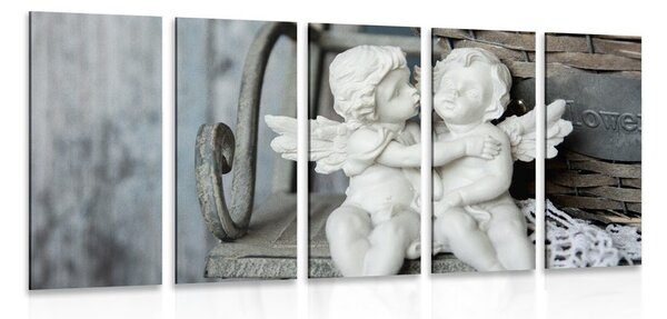 Quadri 5 pezzi – Statuette di angeli su una panchina