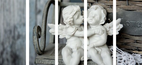 Quadri 5 pezzi – Statuette di angeli su una panchina