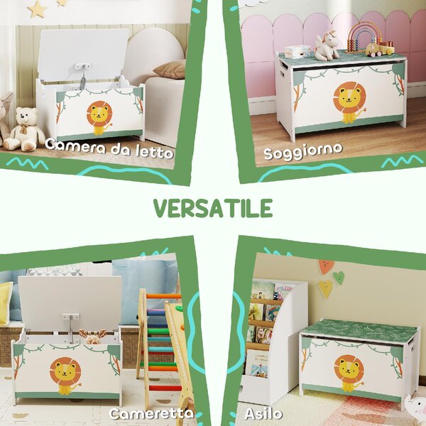 DecHome Baule Portagiochi con Coperchio per Bambini per Giocattoli e Vestiti, 60x37x39 cm colore Verde
