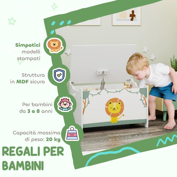 DecHome Baule Portagiochi con Coperchio per Bambini per Giocattoli e Vestiti, 60x37x39 cm colore Verde