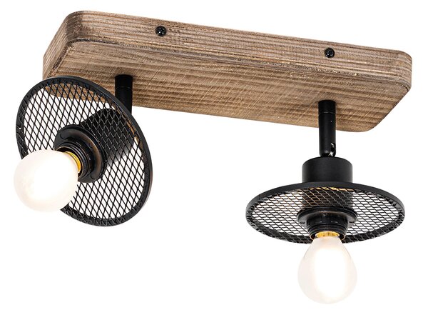 Faretto da soffitto industriale nero con legno 2 luci - Jasmine