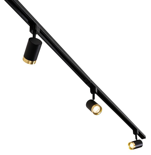 Sistema di illuminazione a binario moderno con 5 faretti nero oro 1 fase - Iconic Jeana