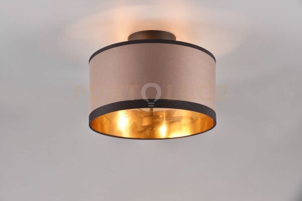 Davos plafoniera metallo nero paralume tortora e oro d. 30cm 2 luci