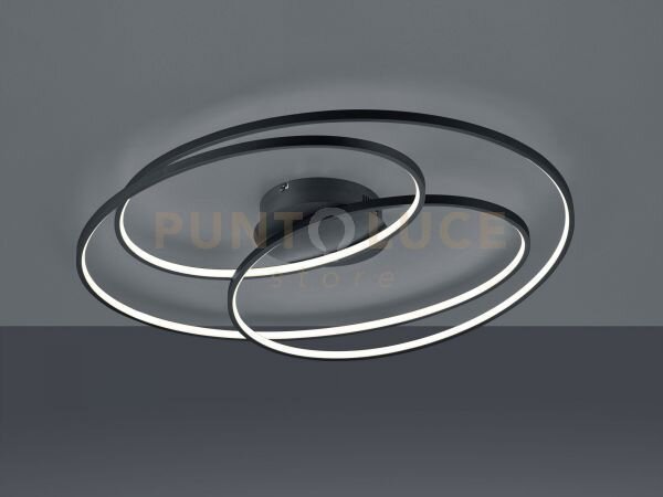 Gale plafoniera led 50w 7000lm, 3000k grande nera 3 cerchi concentr