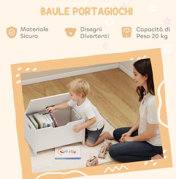 DecHome Baule Portagiochi in Legno a Forma di Orso e Capacit 20 kg 60x38x48 cm colore Bianco