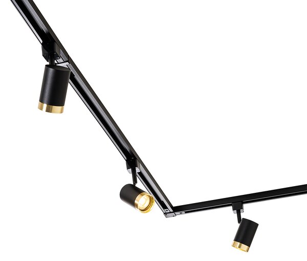 Sistema di illuminazione a binario moderno con 5 faretti nero oro 1 fase - Iconic Jeana