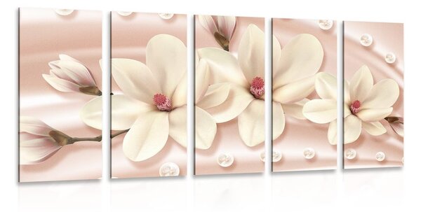 Quadri 5 pezzi – Magnolia di lusso con perle