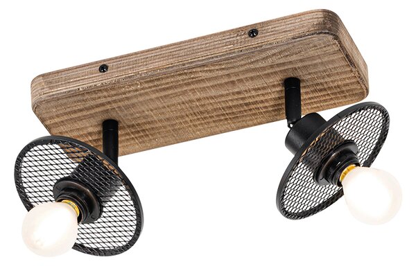 Faretto da soffitto industriale nero con legno 2 luci - Jasmine