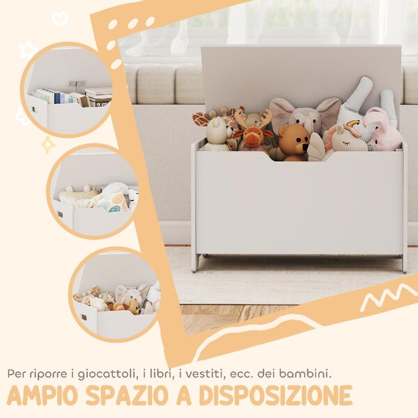 DecHome Baule Portagiochi in Legno a Forma di Orso e Capacit 20 kg 60x38x48 cm colore Bianco