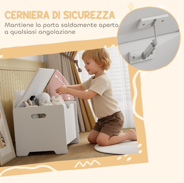 DecHome Baule Portagiochi in Legno a Forma di Orso e Capacit 20 kg 60x38x48 cm colore Bianco