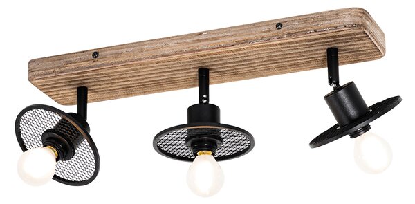 Faretto da soffitto industriale nero con legno 3 luci - Jasmine