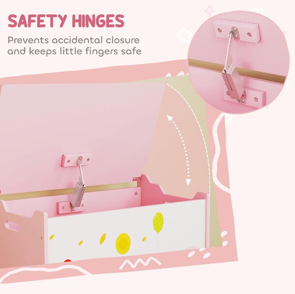 DecHome Baule Portagiochi per Bambini con Cerniere di Sicurezza in Legno con Disegni di Animali, 60x37x39 cm colore Rosa