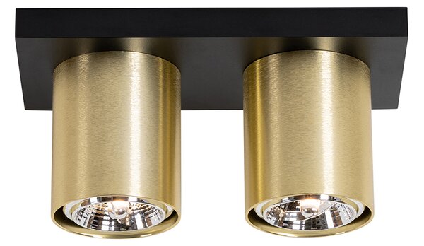 Faretto da soffitto moderno nero con oro 2 luci - Tubo