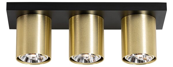 Faretto da soffitto moderno nero con oro 3 luci - Tubo