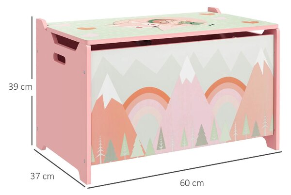 DecHome Baule Portagiochi per Bambini con Coperchio e Cerniera di Sicurezza in MDF 60x37x39 cm colore Rosa