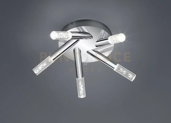 Bolsa plafoniera bagno led 5 luci cromo+diffore trasparente bolle.