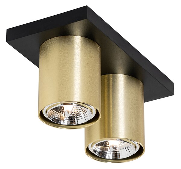 Faretto da soffitto moderno nero con oro 2 luci - Tubo