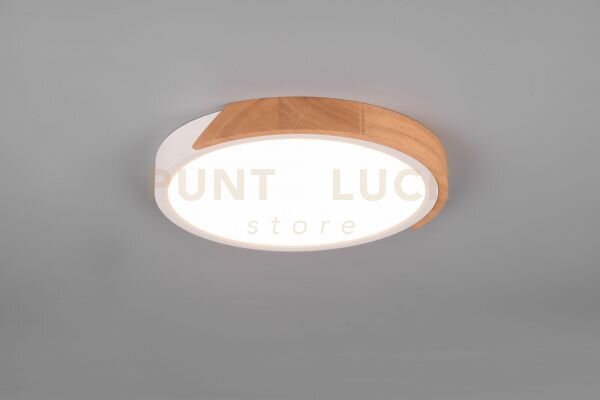 Jano plafoniera led 20w 2400lm, 3000k rotonda bordo bianco e legno 