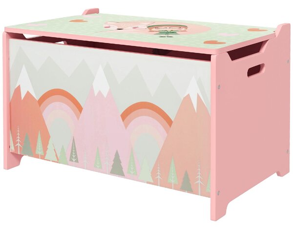 DecHome Baule Portagiochi per Bambini con Coperchio e Cerniera di Sicurezza in MDF 60x37x39 cm colore Rosa