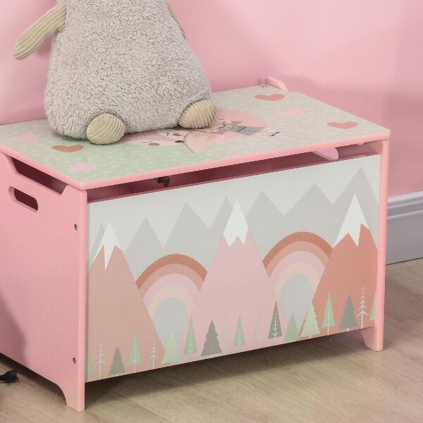 DecHome Baule Portagiochi per Bambini con Coperchio e Cerniera di Sicurezza in MDF 60x37x39 cm colore Rosa