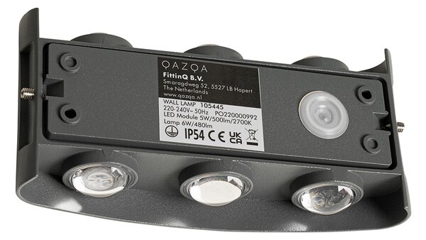 Lampada da parete per esterni grigio scuro con LED 6 luci IP54 - Silly
