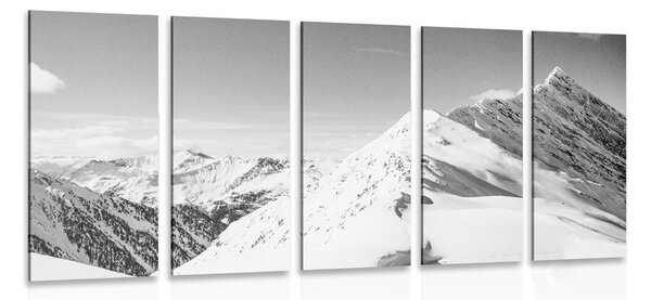 Quadri 5 pezzi – Catena montuosa innevata in bianco e nero