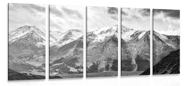 Quadri 5 pezzi – Splendido panorama montano in bianco e nero
