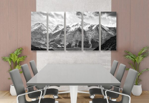 Quadri 5 pezzi – Splendido panorama montano in bianco e nero