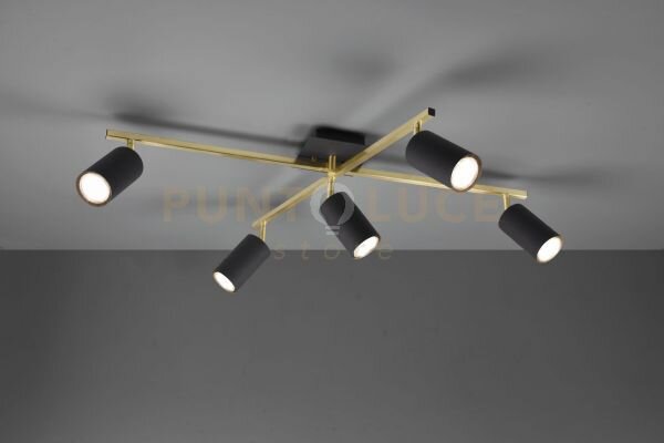 Marley plafoniera 2 barre orientabili oro con 5 spots cilindri nero
