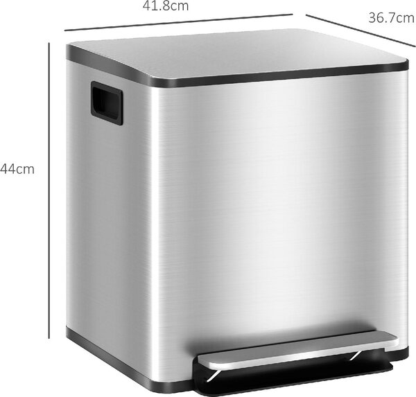 DecHome Bidone Immondizia a 2 Sezioni da 15L a Pedale con Coperchio Silenzioso in Acciaio Inox e PP 41.8x36.7x44 cm - SRA463F