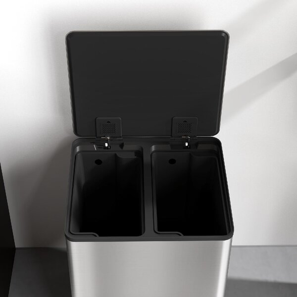 DecHome Bidone Immondizia a 2 Sezioni da 15L a Pedale con Coperchio Silenzioso in Acciaio Inox e PP 41.8x36.7x44 cm - SRA463F