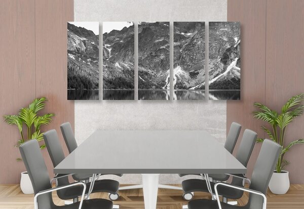 Quadri 5 pezzi – Morskie Oko nei Tatra in bianco e nero