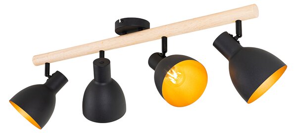 Faretto rustico nero con legno 4 luci - Flint
