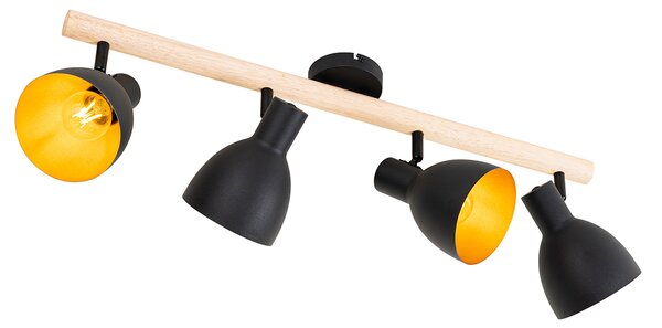 Faretto rustico nero con legno 4 luci - Flint