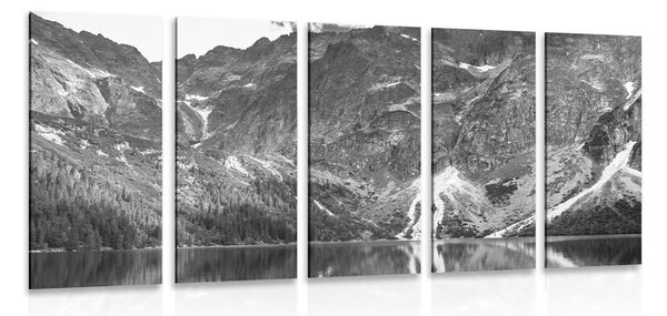 Quadri 5 pezzi – Morskie Oko nei Tatra in bianco e nero