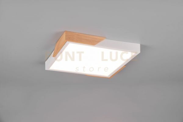 Meta plafoniera led 20w 2400lm, 3000k quadrata bordo bianco e legno