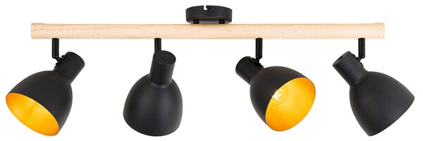 Faretto rustico nero con legno 4 luci - Flint